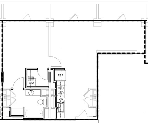 Floor plan for 1 bed, 1 bath, 830 sqft